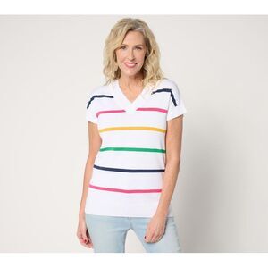 SUNNYLiFE Women's Top Plus Sz Sweater 1X Hyper Prep Multi Stripe V White A679771